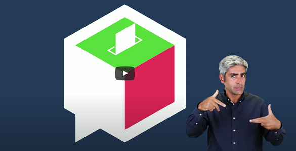 Desenho de urna de voto e intérprete de LGP, Luís Oriola, ao lado