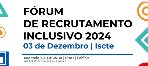 Destaque do cartaz com formas geométricas aleatórias nas laterais esquerda e direita. Ao centro lê-se 