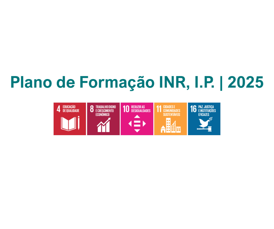  Fundo branco com texto na cor verde, onde se lê” Plano de Formação INR, I.P. | 2025