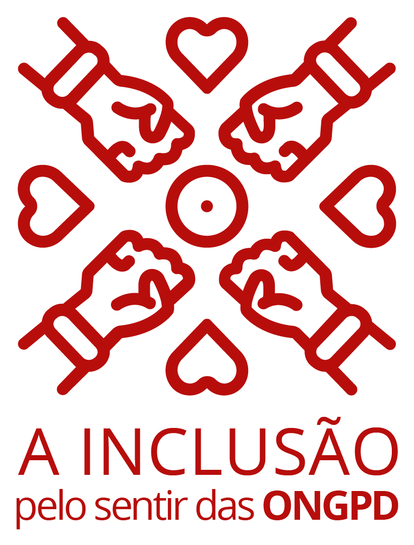 Imagem com a representação de 4 mãos dispostas em forma em X, viradas para uma circunferência ao centro. A intercalar entre as mãos 4 corações com o bico a apontar para o centro. Por baixo lê-se 