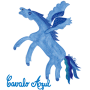 Association logo Blue winged horse with standing with forelegs raised.