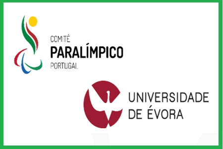 Logotipos do Comité Paralímpico de Portugal e da Universidade de Évora.