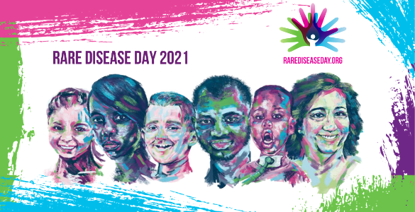Logo of Rare Disease day | design of faces of men, women and children of various races.