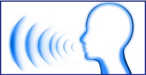 Drawing of a human head with waves coming out of the mouth