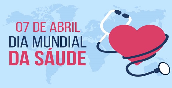 07 de abril | Dia Mundial da Saúde | um estetoscópio aperta um coração vermelho