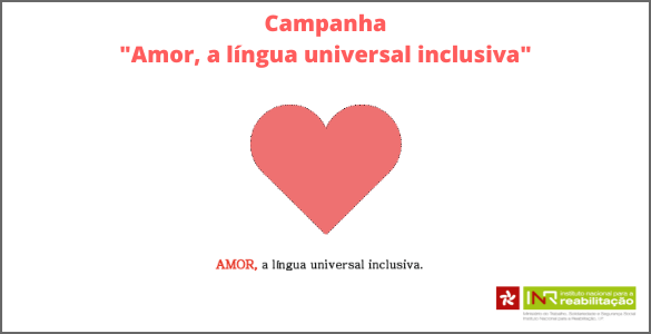 Cartaz com um coração em cor salmão com slogan da campanha e logotipo do INR