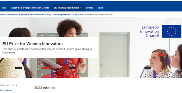 4 mulheres de diversas etnias numa reunião, com logo UE
