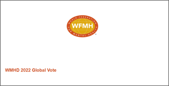 Logotipo WFMH em amarelo numa oval e informação do tema