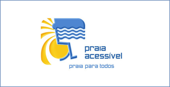 Most accessible beach logo with sun on wheelchair wheel in blue