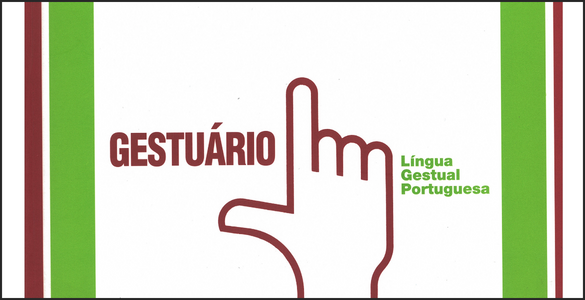 Picture of the Gestuário cover. With one hand in the center corresponding to the gesture of Gestuário, on a white background and with green and red stripes in the vertical. With the name 'Management' and the INR logo.