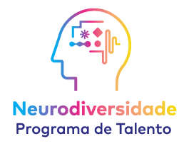 A imagem mostra um contorno de cabeça humana colorido com ícones representativos dentro e abaixo contém o texto “Neurodiversidade Programa de Talento”.