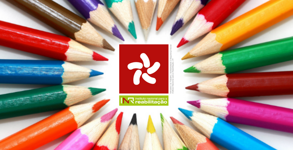 Colored pencils with the vertical INR logo in the center