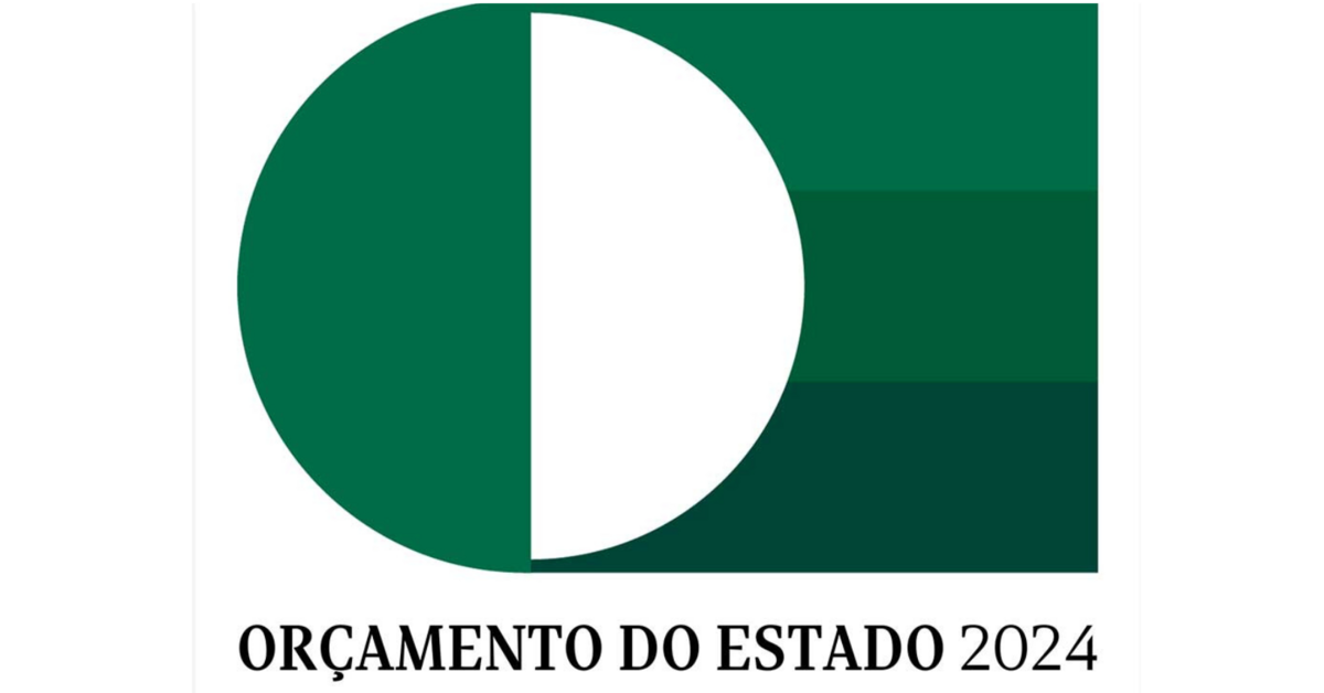 Logo com tons de verde e branco do Orçamento de Estado 2024
