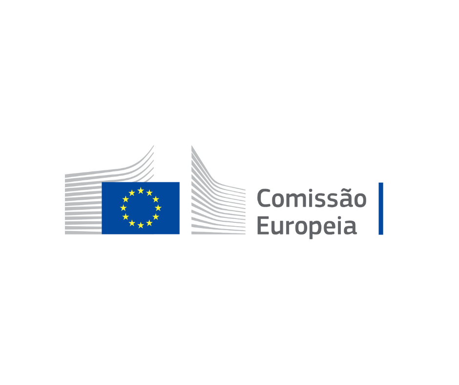 Logo of the European Commission, showing the flag of the European Union between an abstract representation of lines. The right-hand side reads “European Commission”